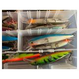 Set of Fishing Lures in Plastic Tackle Box
