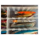 Set of Fishing Lures in Plastic Tackle Box