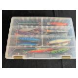 Set of Fishing Lures in Plastic Tackle Box