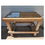 Used Industrial Work Table with Integrated Sink