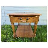 Oak End Table with Drawer and Shelf
