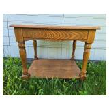 Oak End Table with Drawer and Shelf