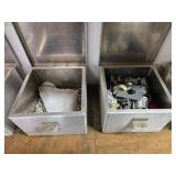Set of Industrial Metal Storage Bins with Various Contents