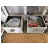 Set of Industrial Metal Storage Bins with Various Contents