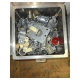 Set of Industrial Metal Storage Bins with Various Contents