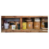 Assorted Industrial Supplies: Nails, Chains, Rope in Metal Buckets