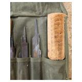 Vintage Set of Woodworking Chisels and Wrenches with Canvas Roll