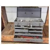 Metal Toolbox with Assorted Hand Tools and Attachments