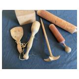 Primitive Pestel, Masher, Rolling Pin, spoon, Box