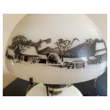 Currier & Ives Farm Scene Lamp & Queen China Blue Lamp