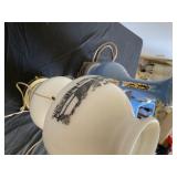 Currier & Ives Farm Scene Lamp & Queen China Blue Lamp