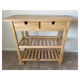 Wood Butcher Block Kitchen Stand with Drawers and Wheels on One End
