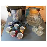 Punch Bowl with Glasses and Coffee Maker with Mugs
