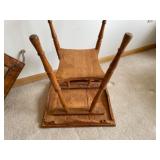 Wooden Oak Table with Oak Mirrored Hat/Coat Rack with Brass Hangers