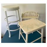 Traditional White Furniture! Metal Stool, Wooden Stool & Decorative Shelf