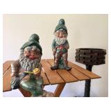 1970 Ceramic Garden Gnomes, Wooden Planter and Outdoor Folding Table