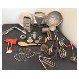 Vintage Utensils with Strainers, Blenders, Nut Tools, Lids