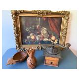 Coffee Grinder, Antique Frame, Handcrafted Pieces From Thailand--All Great Treasures From The Past