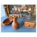 Coffee Grinder, Antique Frame, Handcrafted Pieces From Thailand--All Great Treasures From The Past