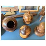 Awesome Carved Containers in This Wood Lot With Shelves and Brass Candlesticks