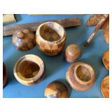 Awesome Carved Containers in This Wood Lot With Shelves and Brass Candlesticks