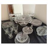 Elegant Crystal Cake Stand & Other Beautiful Serving Pieces With An Accent Mirror