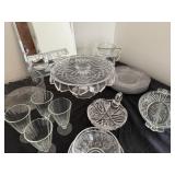 Elegant Crystal Cake Stand & Other Beautiful Serving Pieces With An Accent Mirror