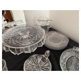 Elegant Crystal Cake Stand & Other Beautiful Serving Pieces With An Accent Mirror