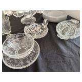 Elegant Crystal Cake Stand & Other Beautiful Serving Pieces With An Accent Mirror