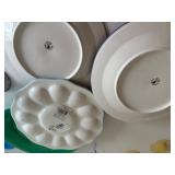 Fun Colorful Entertaining Lot with Plates, Plastic Martini Glasses & Egg Server