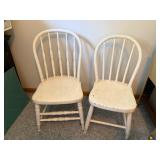 2 White Windsor Style Sturdy Chairs