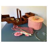 Unique Sewing Basket and Sewing Wooden Box and Knitting Needle Carrier