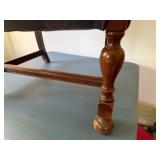 Sturdy Blue Upholstered Arm Chair with Wooden Base