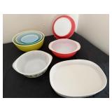 A Great Collection of Pyrex Bowls and One Set in Flamingo Pink Plus a Glassbake Piece