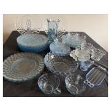 Fabulous Anchor Hocking Blue Tint Bubble Dishes, Bowls, Fenton Vase, Butterdish Produced from 1942-48 Plus Lovely Fenton Vase