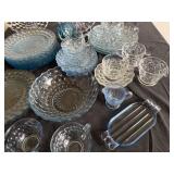 Fabulous Anchor Hocking Blue Tint Bubble Dishes, Bowls, Fenton Vase, Butterdish Produced from 1942-48 Plus Lovely Fenton Vase