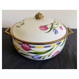 1990 Lincoware Tulip Pot Dutch Oven  with Brass Handles in Enamelware