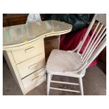Antique Vanity Makeup Table With Glass Top and Chair