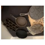 Cast Iron that Includes Griswold Muffin Pan From Erie, PA, Plett Pan, Several Fry Pans