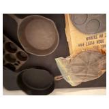 Cast Iron that Includes Griswold Muffin Pan From Erie, PA, Plett Pan, Several Fry Pans