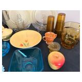 Blue, Yellow and Gold Vintage Glassware Lot