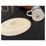 Items From The Past--Wheaton Teddy Roosevelt Decanter, Framed Stitchery Picture, Hammered Cooper Metal Pictures of Horses, Mid Century Table, Candlestick Light Fixture