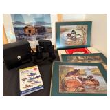 Fujinon 2000 Binoculars, Three Pimpernel Placemats Original Art from Steven Paulson & Bird Book