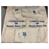 Set of 6 Vintage Bank Money Bags from F&M Marquette National Bank and Norwest Banks