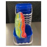 Set of 10 Blue Plastic Buckets with Colorful Microfiber Cleaning Cloths