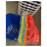 Set of 10 Blue Plastic Buckets with Colorful Microfiber Cleaning Cloths