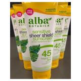 Lot of 6 Alba Botanica Sensitive Sheer Shield Sunscreen SPF 45 - Fragrance Free