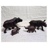 Wooden Rhino and Buffalo Figures - Tallest are about 7"