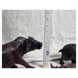 Wooden Rhino and Buffalo Figures - Tallest are about 7"