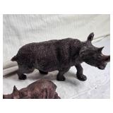 Wooden Rhino and Buffalo Figures - Tallest are about 7"